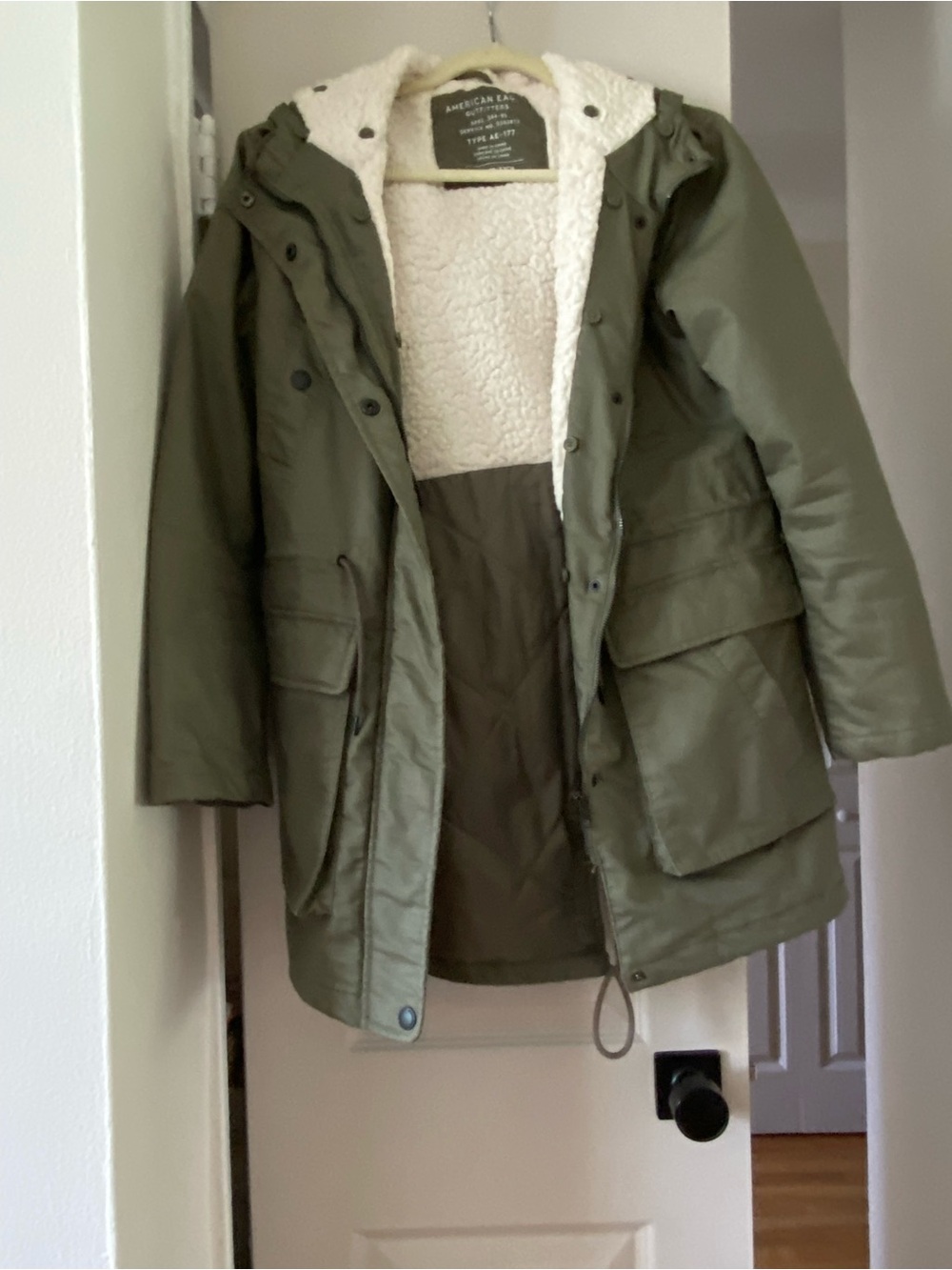 American Eagle Outfitters Olive Green Sherpa-Lined Puffer Parka